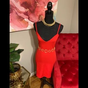 Red spaghetti strap bodycon dress
